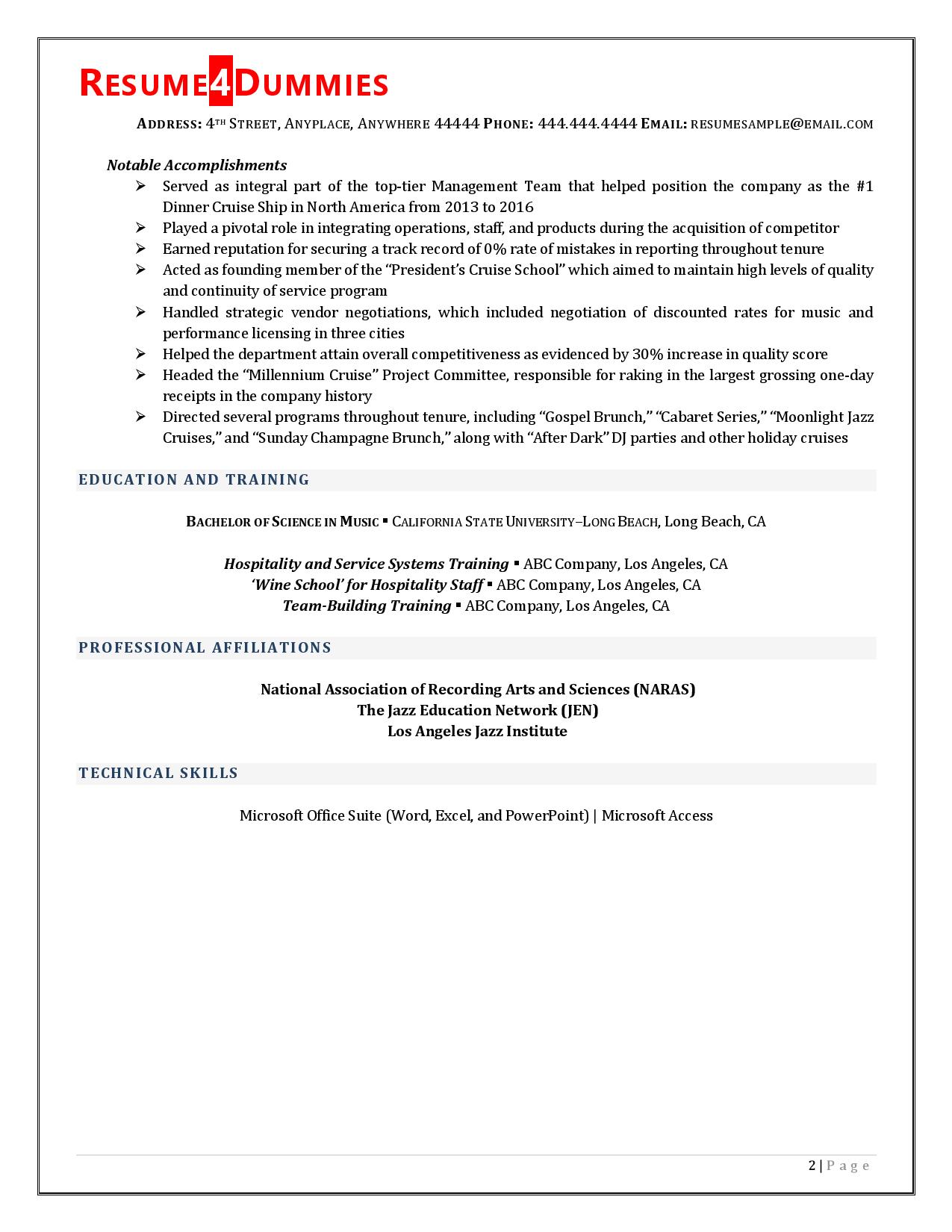 Page 2 of entertainment director resume examples