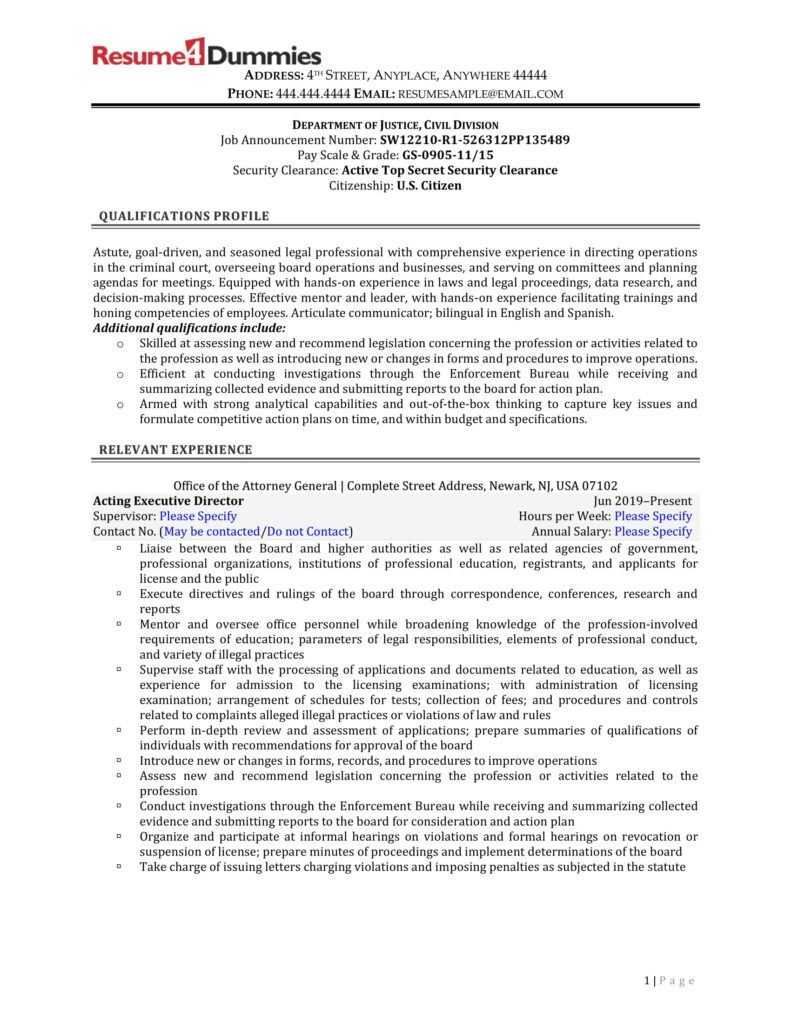 attorney federal job resume sample page 1