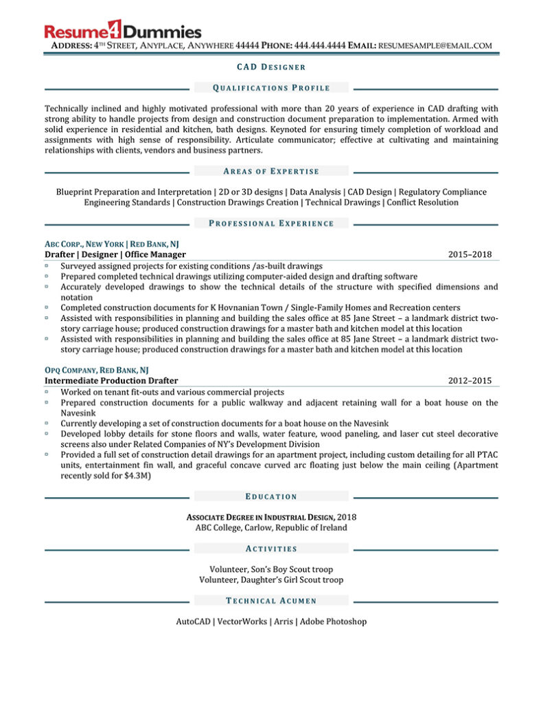 CAD Designer Resume Sample