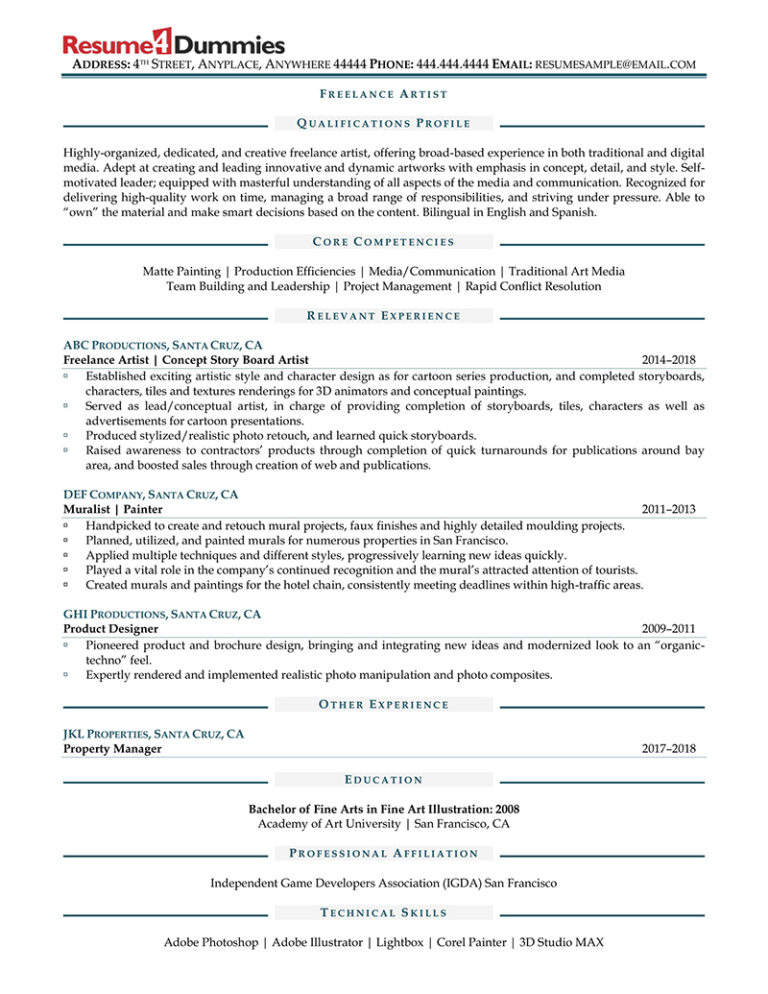 freelance-artist-resume-example-resume4dummies
