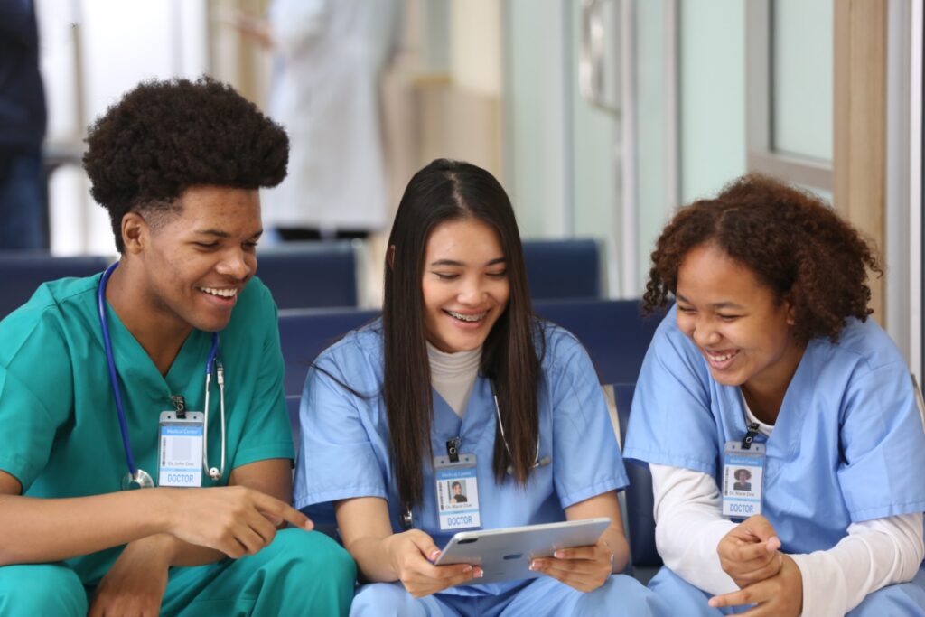 Group of charge nurse are happy while working